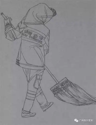 环卫工爷爷扫地流汗简笔画