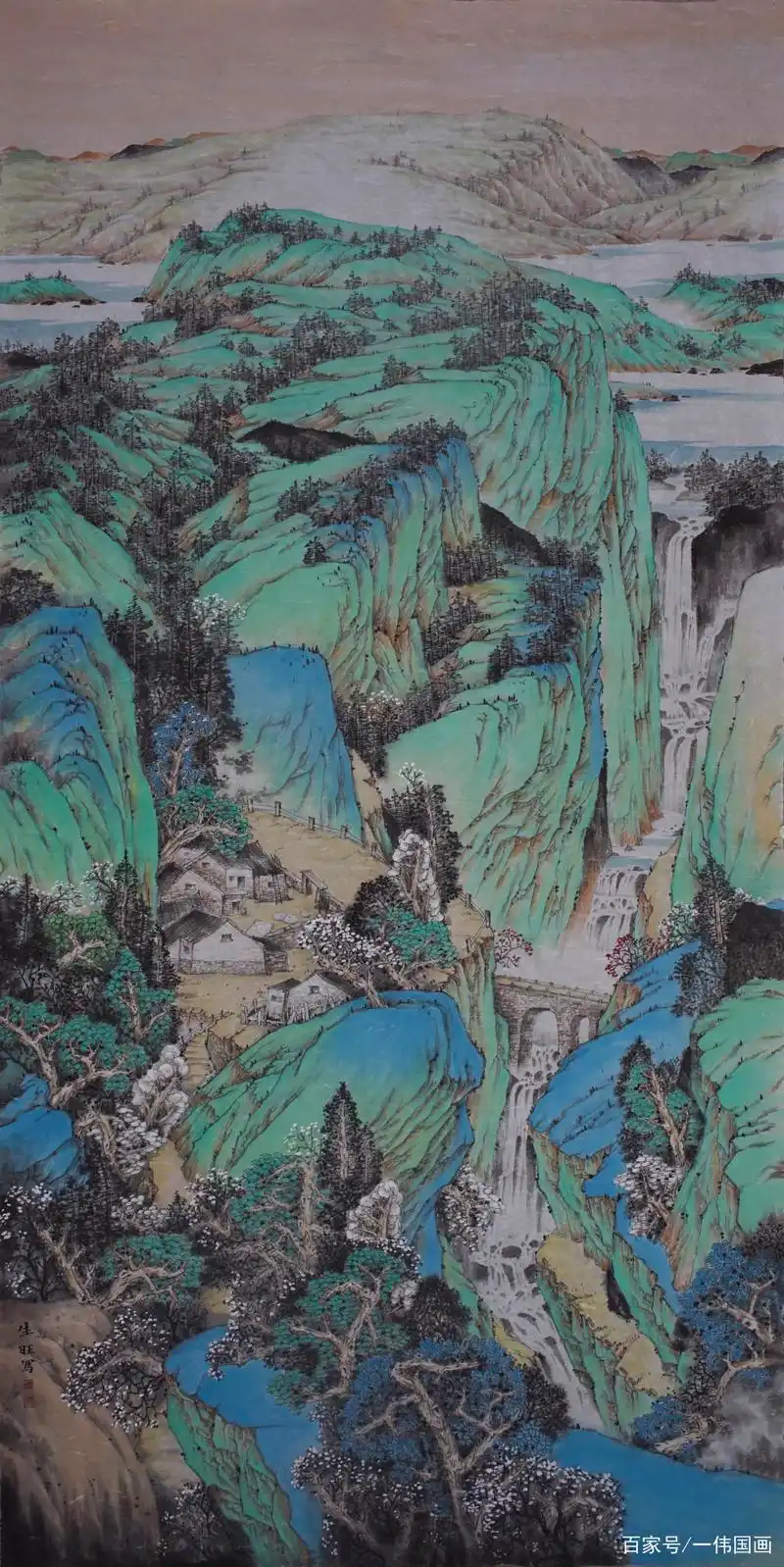 青绿重彩山水作品