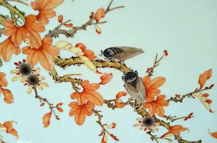 精品赏析李明亮粉彩虫草瓷板画
