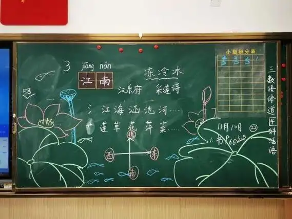 这几幅粉笔画是该班语文老师王蓓画的.图文并