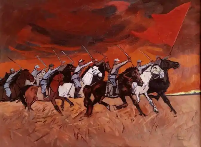 辛春芳 油画《挺进大青山》 英杰 丙烯以下为"《红色大青山》系列