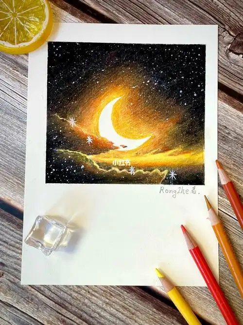 哎呀色粉星空画也太简单了吧_彩铅画_rongzhe君的画_兴趣爱好_绘画