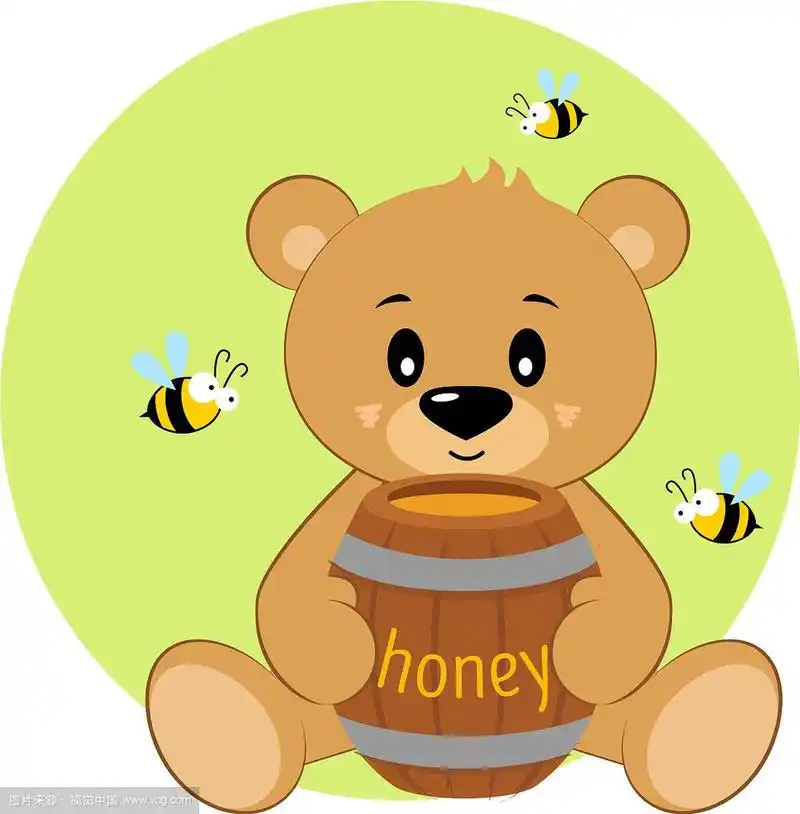 坐着的卡通熊和蜂蜜