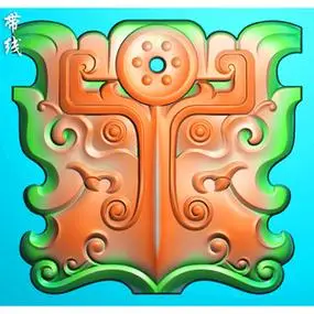 精雕图jdp数控雕刻木雕挂牌浮雕bmp灰度图玉雕仿古兽面方牌挂件