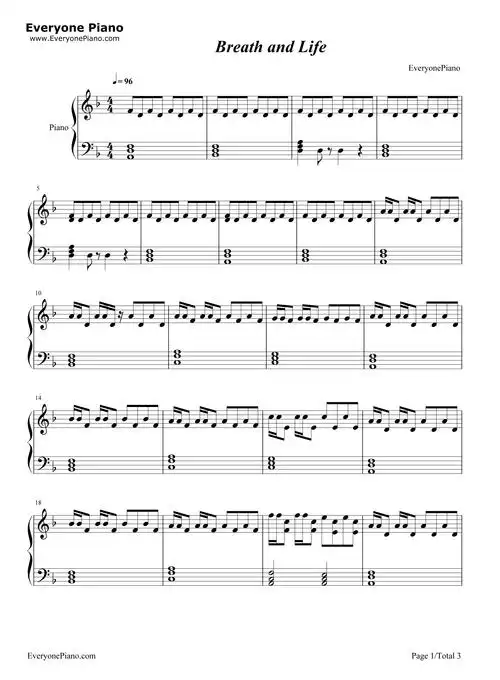 breath and life五线谱预览1