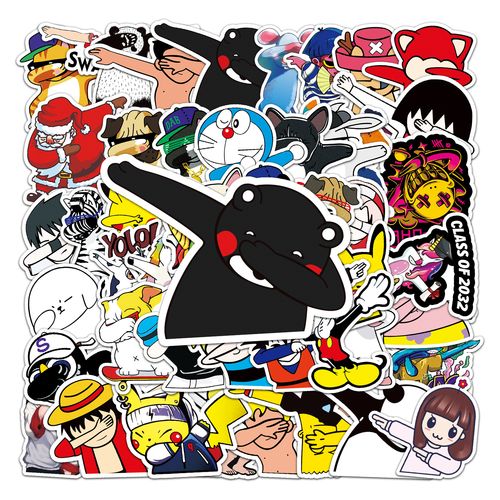 50张不重复卡通遮脸手势贴纸 行李箱滑板死飞冰箱防水涂鸦贴纸
