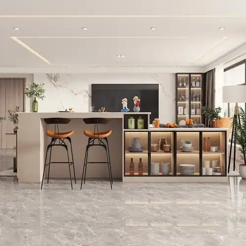 现代客厅沙发后背靠柜轻奢岩板餐边柜吧台酒柜一体横厅隔断储物柜