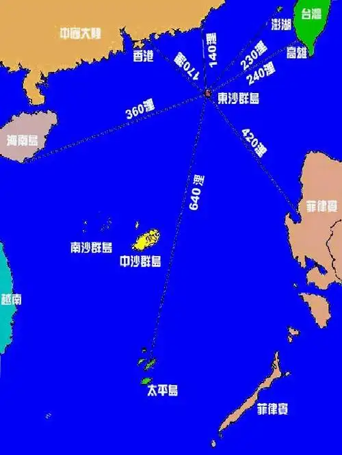 (东沙群岛距周边城市距离图.