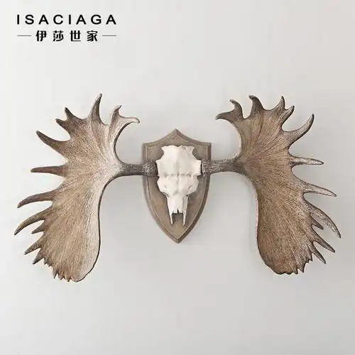 伊莎世家 heri法式装饰工艺品壁挂壁饰美式乡村驼鹿头骨创意墙挂