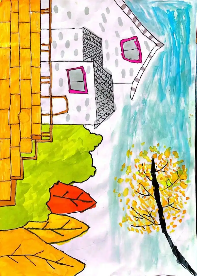 家乡的秋天 二年级儿童主题绘画 每次孩子们把作业交上来 都感觉是一