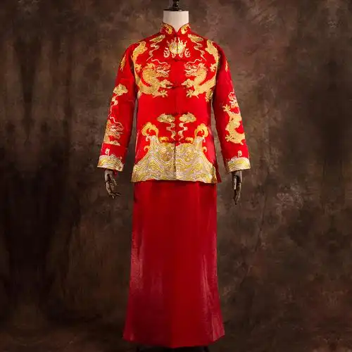 深麻秀禾服男装龙袍新郎结婚礼服中式嫁衣复古男装春季新款龙凤褂