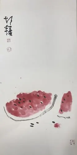 夏天到了 吃西瓜吧……胡靖水墨画