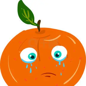 一个哭泣的橙子的卡通片,上面流着眼泪,矢量图,彩绘或插图.