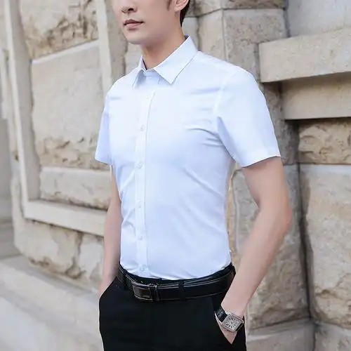 孟康mengkang夏季白衬衫男短袖商务休闲寸衫职业正装韩版修身男士潮流
