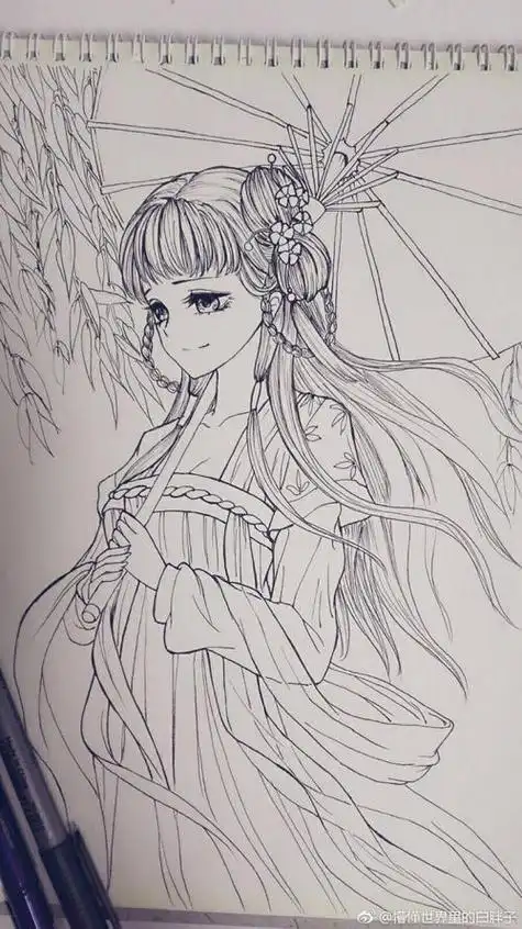 素描画人物简笔画女孩古装