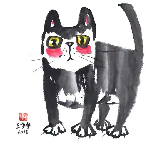 王净净-水墨画-可爱的猫