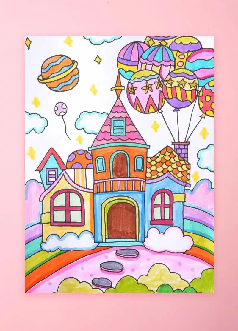 梦幻城堡儿童画.#跟着抖音学画画 #一学就会系列 #儿童画  - 抖音