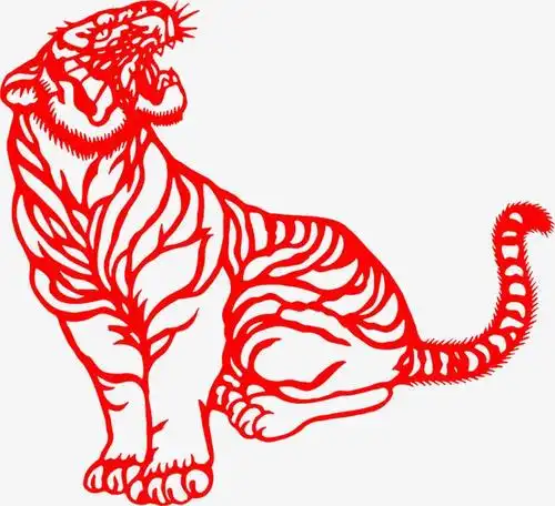红色剪纸老虎高清装饰元素png素材-90设计