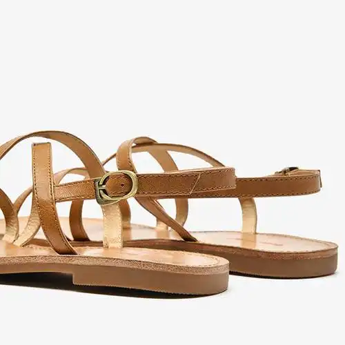 ym 32132平底交叉带罗马凉鞋度假沙滩凉鞋复古