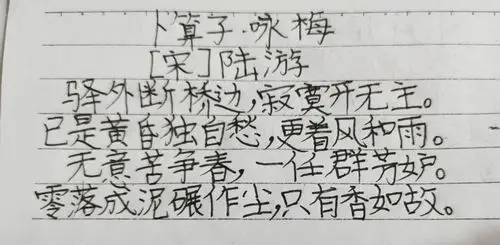 22号林希妍背诵,默写《卜算子咏梅》(宋)陆游