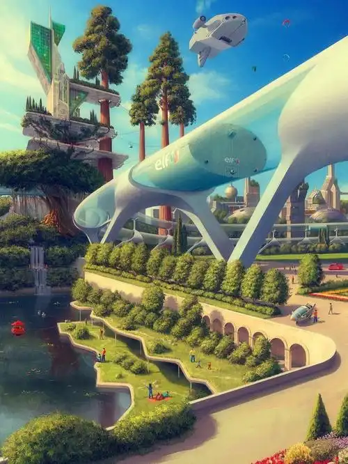 赛博朋克未来绿色科幻世界概念设计