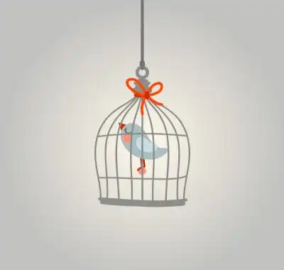 可爱卡通笼中鸟矢量素材,素材格式:ai,素材关键词:卡通,小鸟,鸟笼