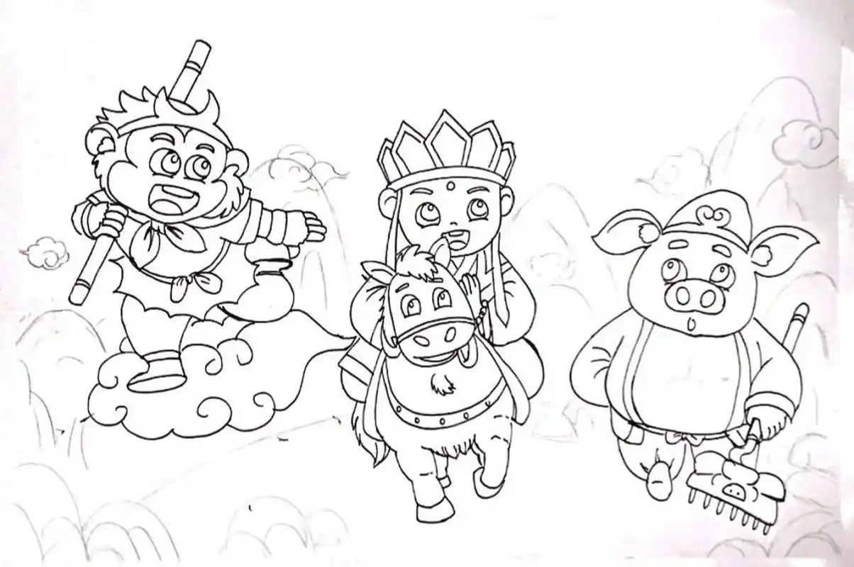 儿童画简笔画 西游记主题 线稿 西游记简笔画 西游记插画 简笔画教程