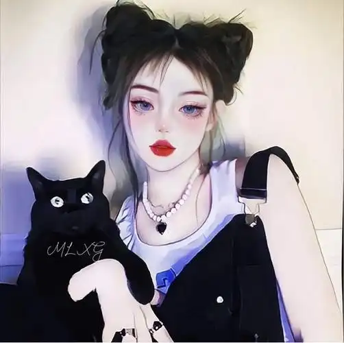 手绘女生头像,古风头像,抱宠物头像,气质头像.