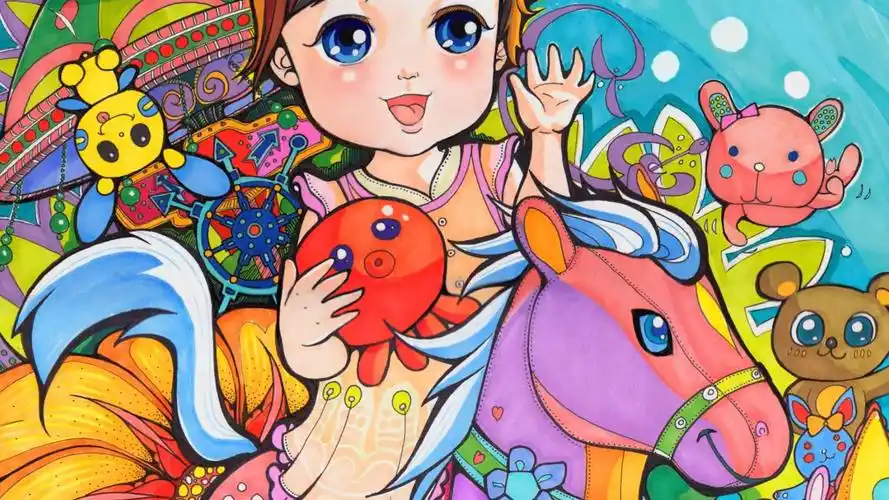 原创马克笔手绘插画—阳光彩虹小红马