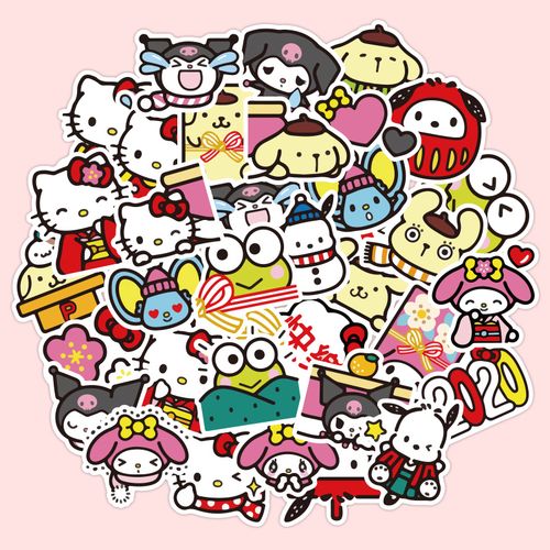 40张卡通可爱手账贴纸装饰小图案少女心ins风动漫动物头像猫咪少女