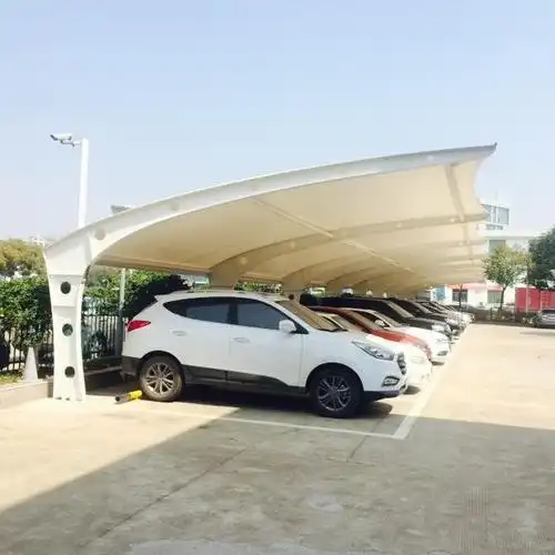 鼎尚膜结构车棚制作 靖江汽车遮雨棚 电瓶车充电雨棚 防晒棚设计图片