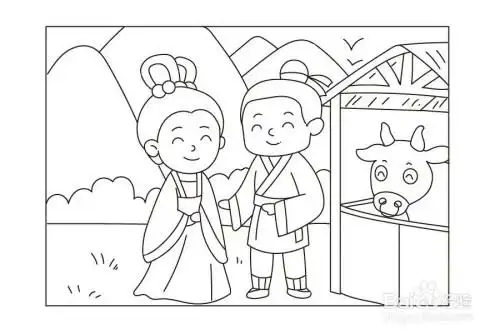 牛郎与织女的简笔画