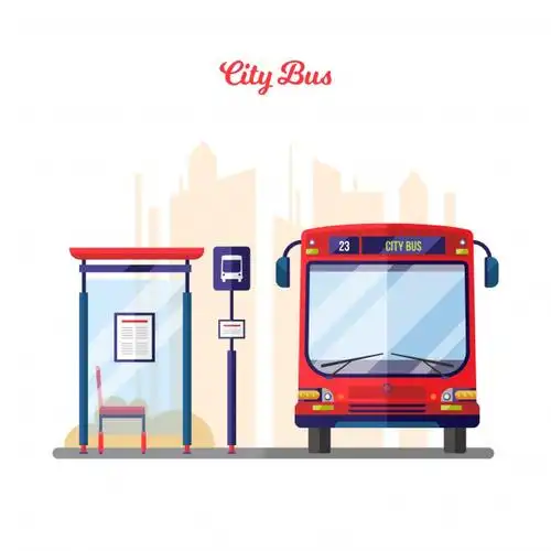 公交站台汽车插画矢量图素材