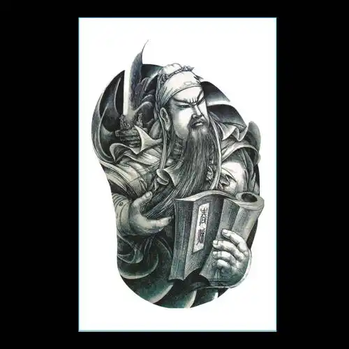 忠义关云长拿书关公霸气关羽纹身贴逼真个性防水厂家现货纹身贴纸