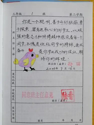 宝应县白田小学三(1)班《素质报告书》系列之"天高任鸟飞"