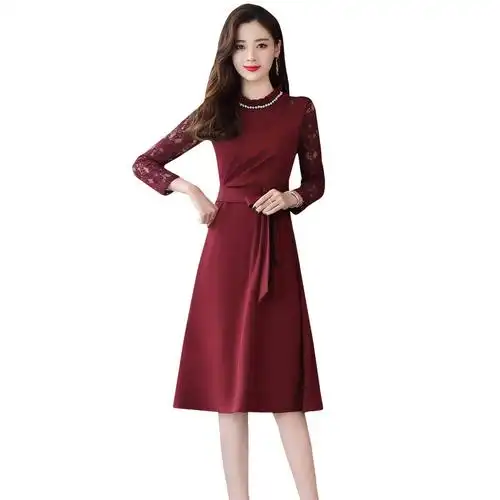 长袖连衣裙秋季中长款春秋女装女士新品女神气质淑女内搭打底裙子