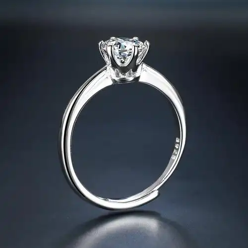 莫桑石戒指 50分1克拉钻戒gra色s925银 经典六爪求婚女款开口戒托