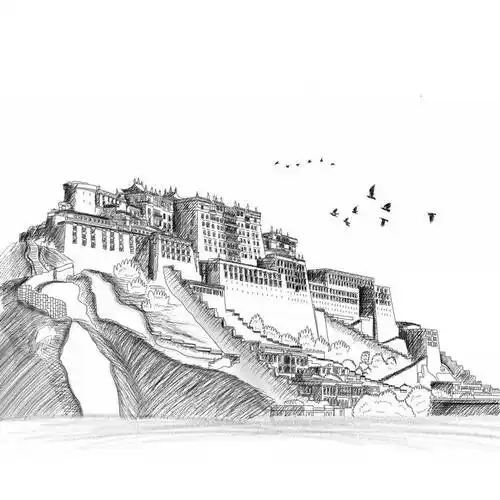 布达拉宫西藏旅游铅笔涂鸦插画6303134免抠图片素材