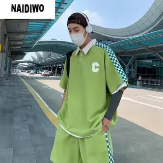 t恤套装男年轻人15大学生18岁25穿的男短裤一套青年运动套装绿色男式