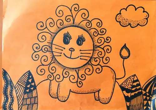 老师作品展示线描画《快乐的狮子》