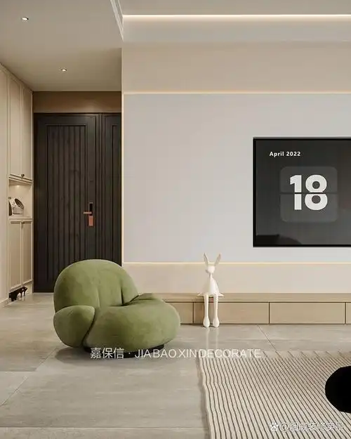 客厅的装修中,我们选用了极简造型的电视背景墙,这不仅可以起到美化