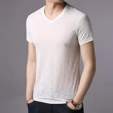 2018新款男士半袖冰丝短袖t恤男圆领韩版修身夏季t血衫薄款上衣潮 券