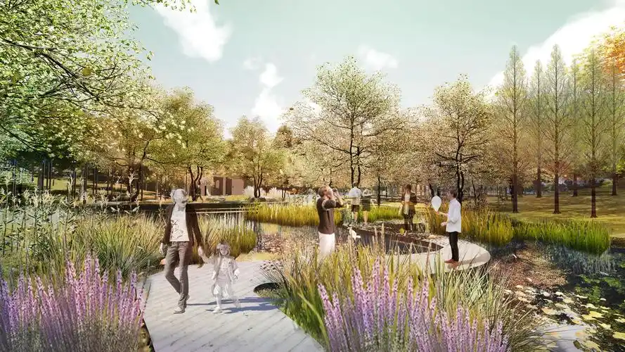 psd园林配景素材资料下载-滨水公园湿地公园园林景观效果图psd源文件