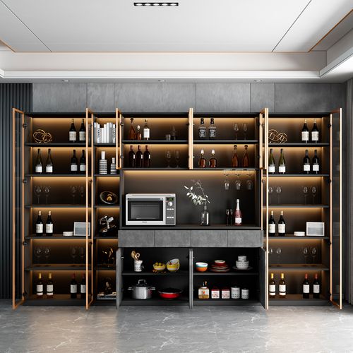客厅酒柜轻奢高档储物柜现代简约餐边柜一体靠墙玻璃门酒柜