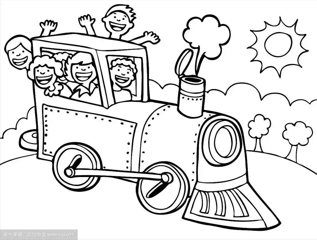 乘坐儿童火车-黑色和白色