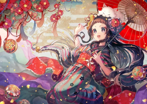 二次元和风壁纸:身穿和服,姿形秀丽,可爱动人的漂亮小姐姐!_动漫