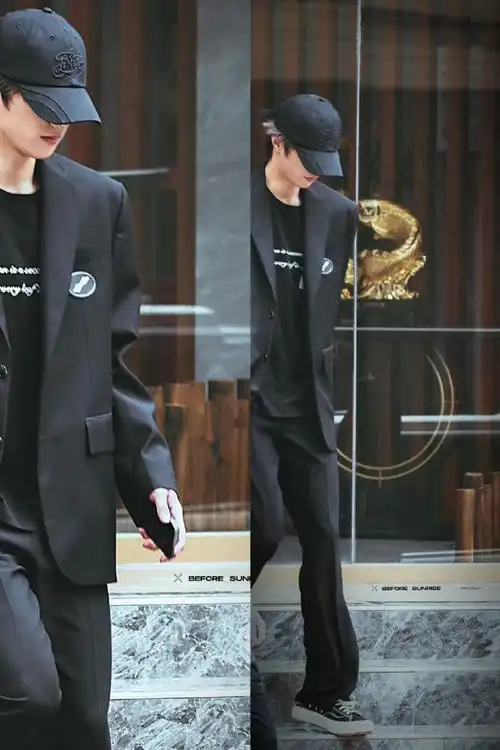 刘耀文新专辑黑色长皮衣穿搭