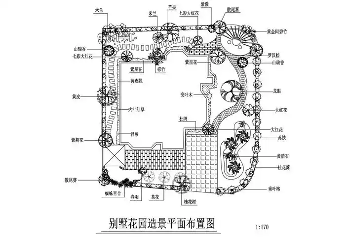别墅花园造景平面布置图施工图下载