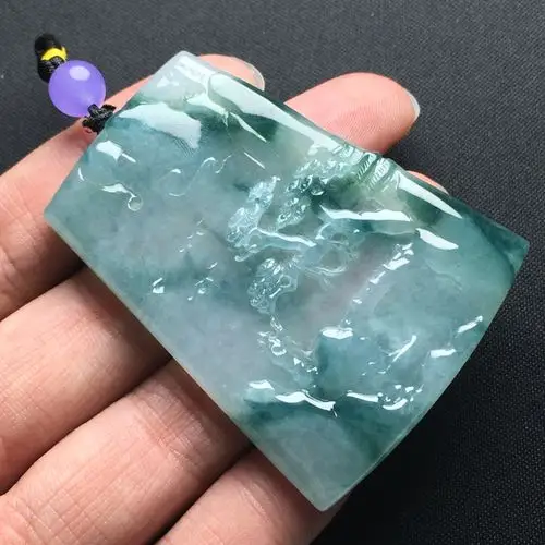 冰糯种飘花山水牌天然翡翠吊坠 - 翡翠玉坠 - 淘翠网