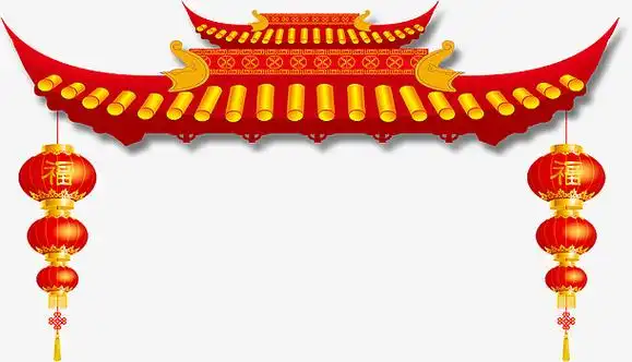 春节红色宫殿屋檐